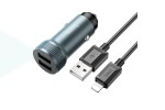 Автомобильное зарядное устройство АЗУ 2USB + кабель Lightning HOCO Z49 Level (серый)