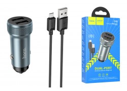 Автомобильное зарядное устройство АЗУ 2USB + кабель MicroUSB HOCO Z49 (серый)