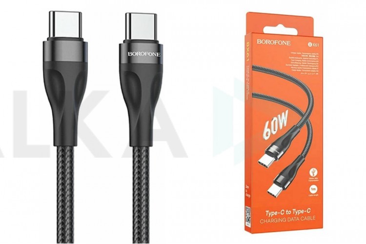 Кабель USB Type-C - USB Type-C BOROFONE BX61, PD60W (черный) 1м