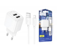 Сетевое зарядное устройство USB + кабель Lightning HOCO CS51A Surplus 2100mAh (белый)