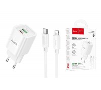 Сетевое зарядное устройство USB + USB-C + кабель Lightning-Type-C HOCO C149A Charm PD30W+QC3.0 (белый)