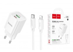 Сетевое зарядное устройство USB + USB-C + кабель Lightning-Type-C HOCO C149A Charm PD30W+QC3.0 (белый)