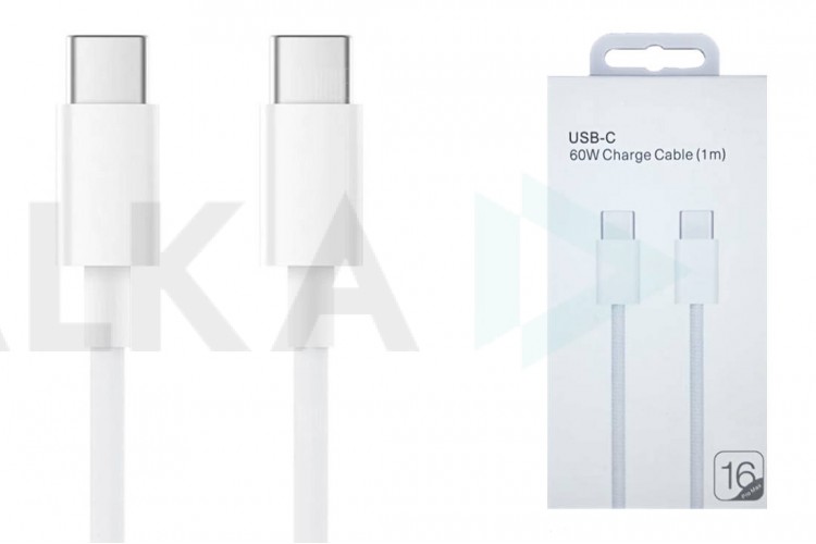 Кабель USB Type-C - USB Type-C 5A/20V, PD60W iP16  (org) (белый) 1м