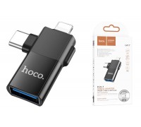 Переходник OTG HOCO UA17 Type-C (M) /Lightning (M) --> USB3.0 (F) ( 2 в 1)