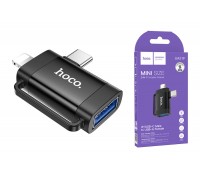 Переходник OTG HOCO UA31F iP male/Type-C male to USB female OTG 2-in-1 adapter, чёрный