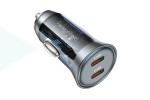 Автомобильное зарядное устройство АЗУ 2USB-C BOROFONE BZ26B PD45W (прозрачный синий)