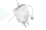 Сетевое зарядное устройство USB + 2USB-C + кабель Type-C HOCO C139A Rock PD65W+ QC 3.0 (белый)