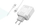 Сетевое зарядное устройство USB + 2USB-C + кабель Type-C HOCO C139A Rock PD65W+ QC 3.0 (белый)