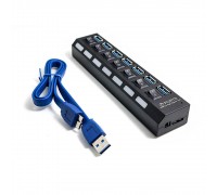 Разветвитель USB HUB 3.0 NN-HB009 на 7 портов с кнопками включения (черный)