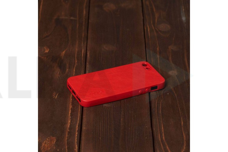 Чехол для iPhone 5/5S/SE с кожаной вставкой (красный)