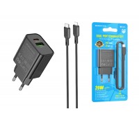 Сетевое зарядное устройство Type-C + кабель Lightning BOROFONE BA88A Navy PD20W+QC3.0 (черный)