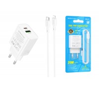 Сетевое зарядное устройство Type-C + кабель Lightning BOROFONE BA88A Navy PD20W+QC3.0 (белый)