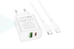 Сетевое зарядное устройство Type-C + кабель Lightning BOROFONE BA88A Navy PD20W+QC3.0 (белый)
