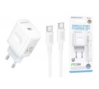 Сетевое зарядное устройство USB-C + кабель Type-C - Type-C BOROFONE BA99A Breeze single port PD20W (белый)