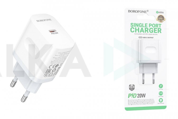 Сетевое зарядное устройство USB-C BOROFONE BA99A Breeze single port PD20W (белый)