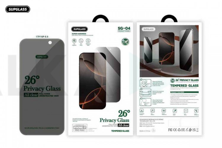 Защитное стекло Supglass SG-04 без черных рамок антишпион for IPhone 16 Pro/ 17 / 17 Pro (6.3)