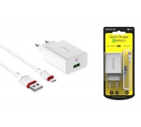 Сетевое зарядное устройство USB + кабель MicroUSB BOROFONE BA21A Long journey QC3.0 3000mAh (белый)