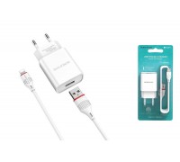 Сетевое зарядное устройство USB + кабель Lightning BOROFONE BA20A Sharp 2400mAh (белый)