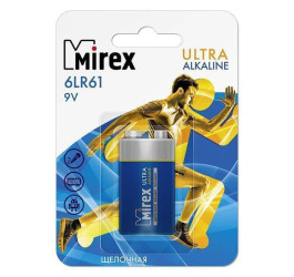 Батарейка алкалиновая Mirex 6LR61 / Крона 9V  цена за 1 шт (1/12/240), блистер (23702-6LR6-E1)