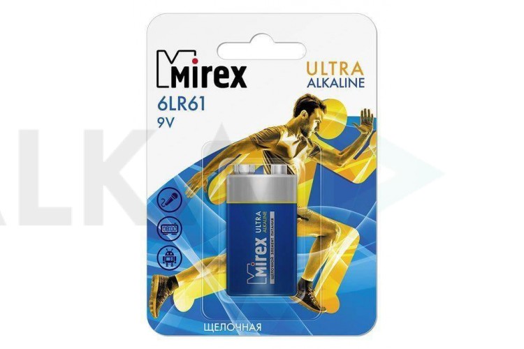 Батарейка алкалиновая Mirex 6LR61 / Крона 9V  цена за 1 шт (1/12/240), блистер (23702-6LR6-E1)