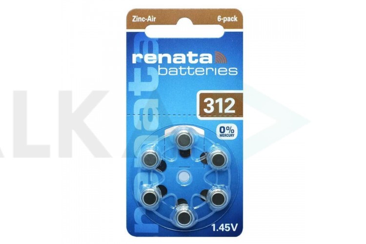Батарейка часовая для слуховых аппаратов Renata ZA312/6BL