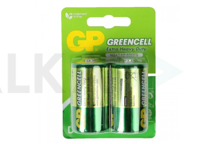 Батарейка солевая GP R20/2BL Greencelll (цена за блистер 2 шт)