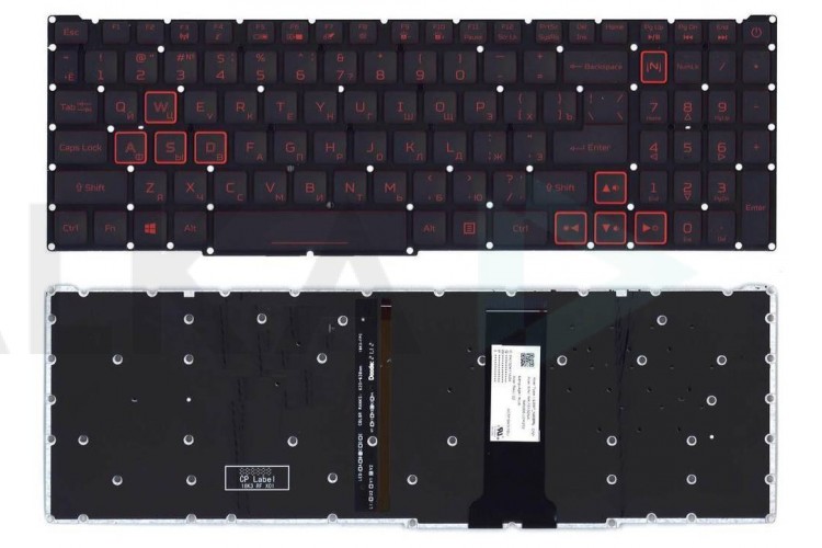 Клавиатура для ноутбука Acer Nitro 5 AN515-54 черная с красной подсветкой