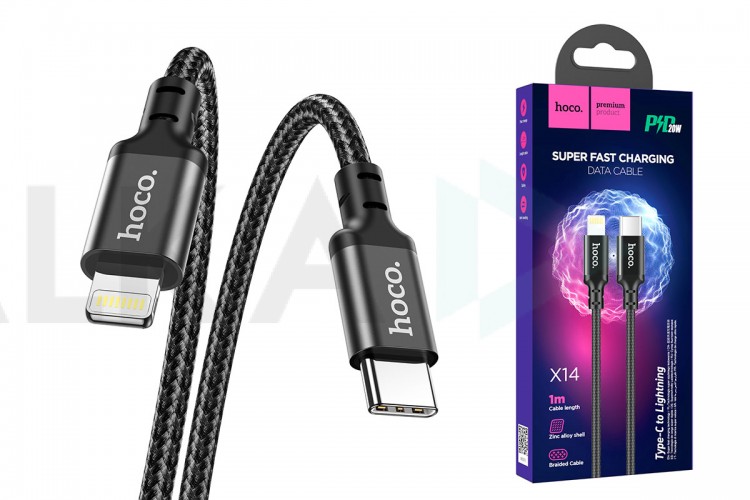 Кабель USB Type-C - Lightning HOCO X14 (черный) 1м (в оплетке)