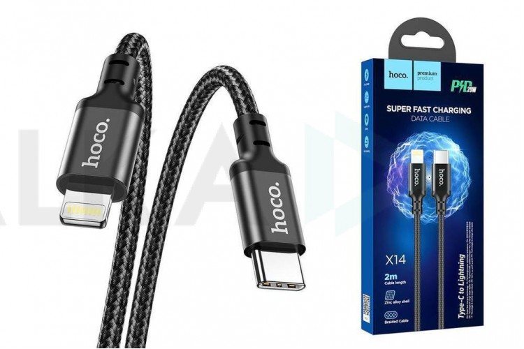 Кабель USB Type-C - Lightning HOCO X14 (черный) 2м (в оплетке)