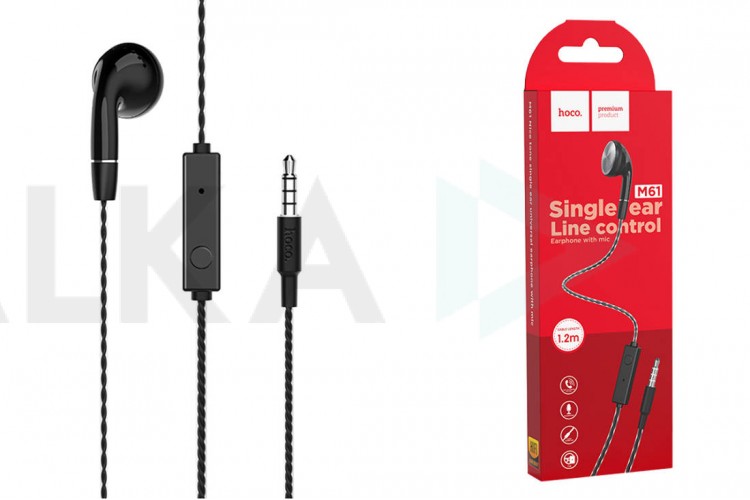 Наушники вакуумные проводные HOCO M61 Nice tone single ear universal earphones with mic (черный)