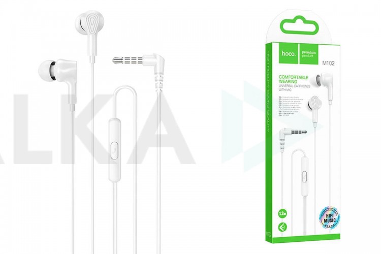 Наушники вакуумные проводные HOCO M102 Ingenious universal earphones with microphone (белый)