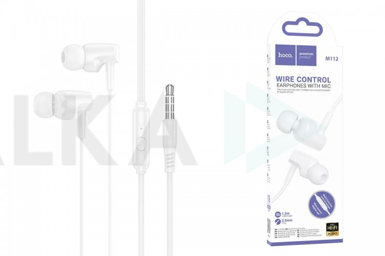 Наушники вакуумные проводные HOCO M112 Story universal earphones with microphone (белый)