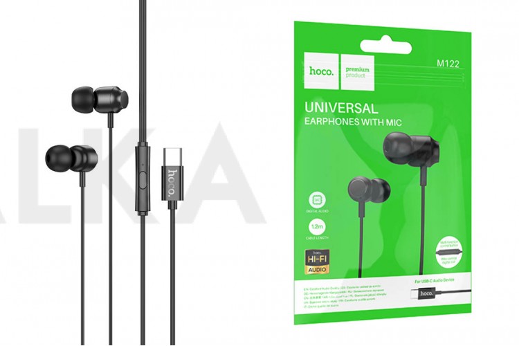 Наушники вакуумные проводные HOCO M122 Power metal universal digital earphones with microphone Type-C (черный)