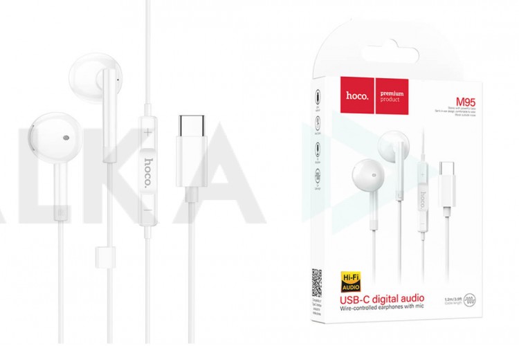 Наушники вакуумные проводные HOCO M95 Type-C wire-controlled digital earphones with microphone штекер Type-C (белый)