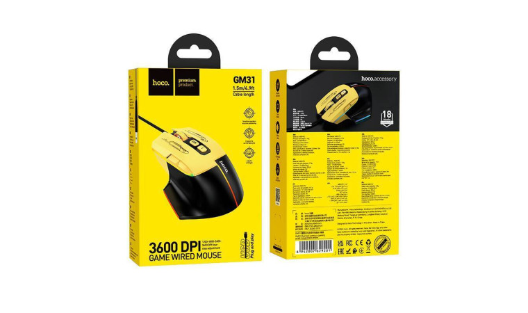 Мышь проводная НОСО GM31 Overlord luminous gaming wired mouse (черно-желтый) Мышь проводная НОСО GM31 Overlord luminous gaming wired mouse (черно-желтый)
