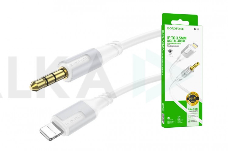 Кабель аудио BOROFONE BL19 (штекер Lightning - штекер AUX) digital audio conversion cable (белый)