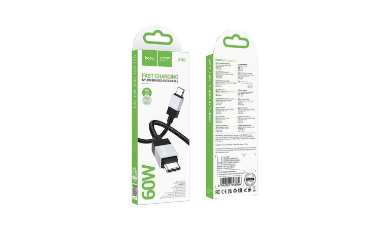 Кабель USB Type-C - USB Type-C HOCO X110 PD60W (черный) 1м Кабель USB Type-C - USB Type-C HOCO X110 PD60W (черный) 1м