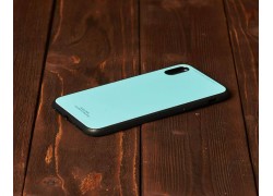 Чехол стеклянный iPhone X (голубой)