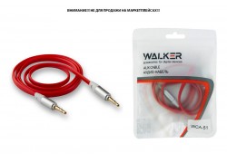 Кабель аудио AUX WALKER 3,5мм A-A WCA-051 плоский, четырехконтактный 1 м (в пакете), красный