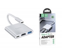 Разветвитель USB HUB Type-C (M) --> HDMI (F) + USB3.0 (F) + Type-C PD (F) HOCO HB14