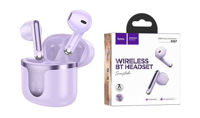 Наушники вакуумные беспроводные HOCO EQ7 Snowflake true wireless BT headset (фиолетовый)