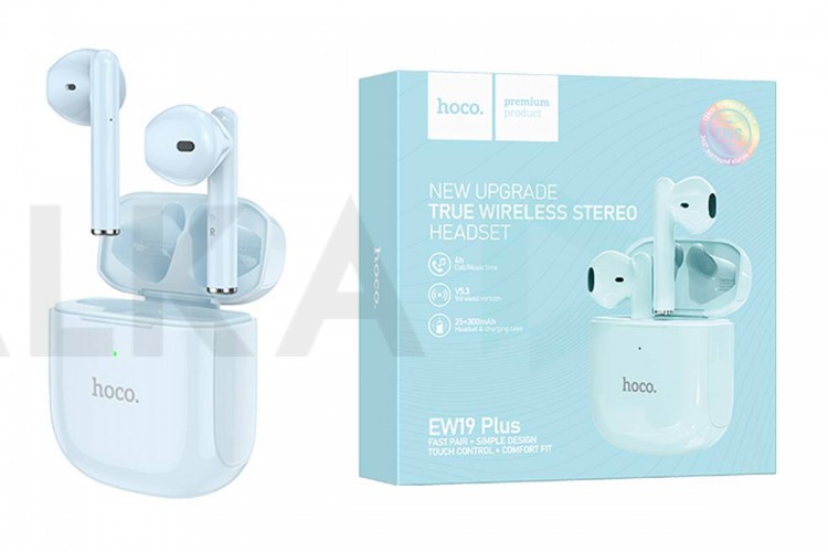 Наушники вакуумные беспроводные HOCO EW19 Plus Delighted true wireless stereo headset Bluetooth (sierra blue)