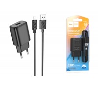 Сетевое зарядное устройство USB + кабель Lightning HOCO C134A 2400mAh (черный)