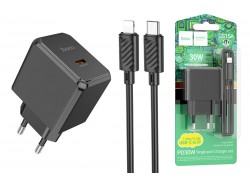 Сетевое зарядное устройство USB-C + кабель Lightning - Type-C HOCO CS15A charger PD30W  (черный)