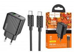 Сетевое зарядное устройство USB+USB-C + кабель Type-C-Type-C HOCO CS23A PD30W + QC3.0 (черный)