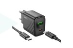 Сетевое зарядное устройство USB+USB-C + кабель Type-C-Type-C HOCO CS23A PD30W + QC3.0 (черный)