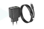 Сетевое зарядное устройство USB+USB-C + кабель Type-C-Type-C HOCO CS23A PD30W + QC3.0 (черный)