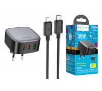 Сетевое зарядное устройство USB + USB-C + кабель Lightning - Type-C HOCO CS33A PD30W + QC3.0 (черный)