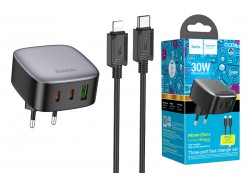 Сетевое зарядное устройство USB + USB-C + кабель Lightning - Type-C HOCO CS33A PD30W + QC3.0 (черный)