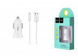 Автомобильное зарядное устройство АЗУ USB + кабель Lightning HOCO Z2 2000mAh (белый)